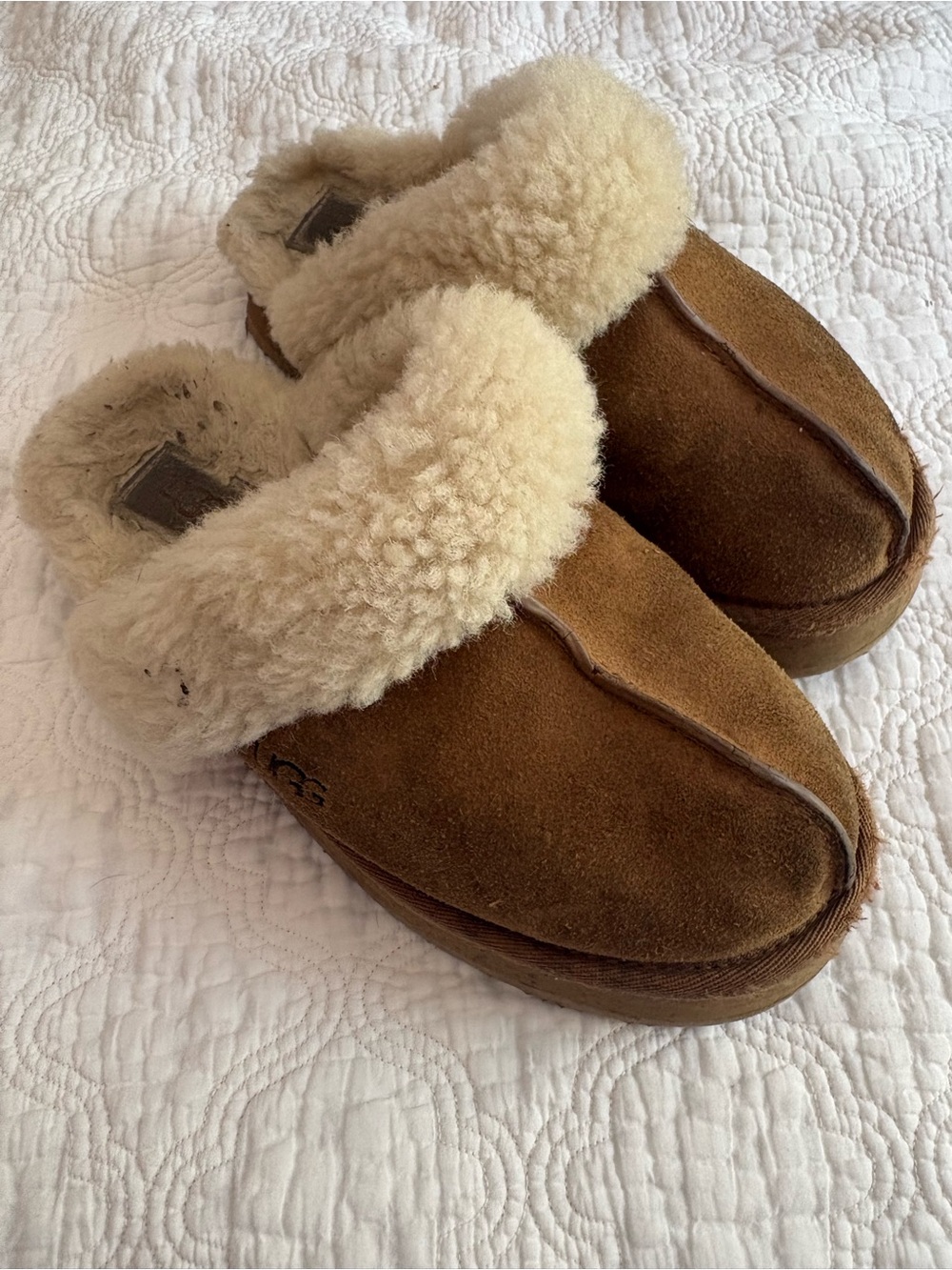 UGG Chestnut Suede Shearling-Lined Slip-On Slippers